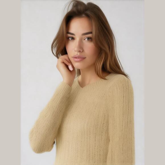 MICHAEL KORS Women's Sweater Cream Scoop Neck Long Sleeve Cotton Pullover XS - Picture 1 of 11